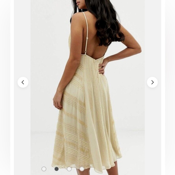 ASOS Ivory Sequined Beaded Backless Cami Midi Dress Size 8 - Picture 10 of 10